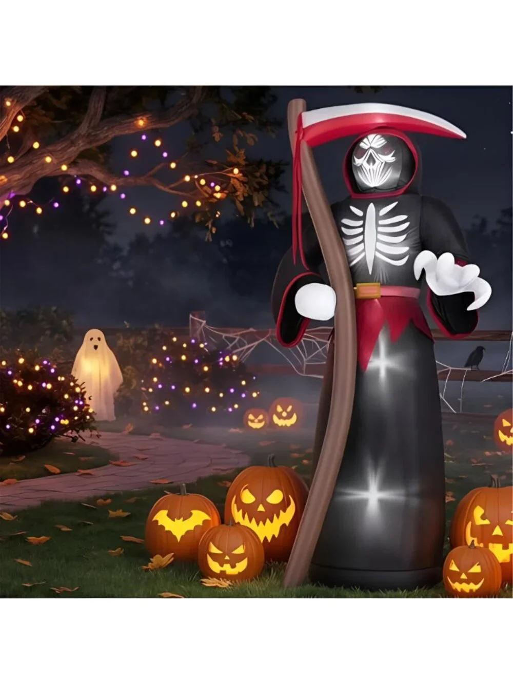 8FT Halloween Inflatables Outdoor, Giant Grim Reaper Blow Up Yard Decor